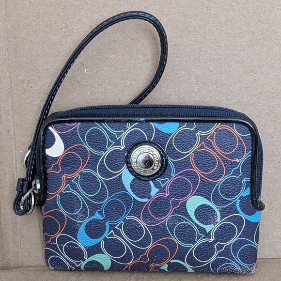 Coach Women's  Blue Wristlet Wallet Corner Zip With Signature - Picture 1 of 12